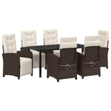 Set da Pranzo per Giardino con cuscino 7 pcs Marrone polyrattan