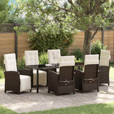 Set da Pranzo per Giardino con cuscino 7 pcs Marrone polyrattan