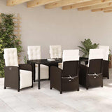 Set da Pranzo per Giardino con cuscino 7 pcs Marrone polyrattan