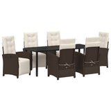 Set da Pranzo per Giardino con cuscino 7 pcs Marrone polyrattan