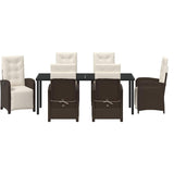 Set da Pranzo per Giardino con cuscino 7 pcs Marrone polyrattan