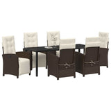 Set da Pranzo per Giardino con cuscino 7 pcs Marrone polyrattan