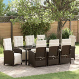 Set da Pranzo per Giardino con cuscino 9 pcs Marrone polyrattan