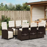 Set da Pranzo per Giardino con cuscino 9 pcs Marrone polyrattan