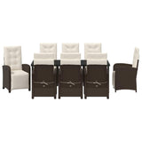 Set da Pranzo per Giardino con cuscino 9 pcs Marrone polyrattan