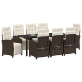 Set da Pranzo per Giardino con cuscino 9 pcs Marrone polyrattan