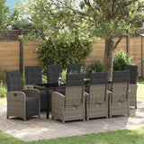 Set da Pranzo per Giardino con cuscino 9 pcs Grigio polyrattan