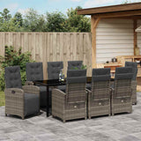 Set da Pranzo per Giardino con cuscino 9 pcs Grigio polyrattan