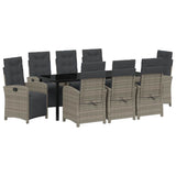 Set da Pranzo per Giardino con cuscino 9 pcs Grigio polyrattan