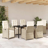 Set da Pranzo per Giardino con cuscino 7 pcs Beige polyrattan