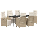 Set da Pranzo per Giardino con cuscino 7 pcs Beige polyrattan