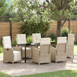 Set da Pranzo per Giardino con cuscino 7 pcs Beige polyrattan
