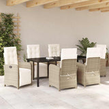 Set da Pranzo per Giardino con cuscino 7 pcs Beige polyrattan