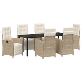 Set da Pranzo per Giardino con cuscino 7 pcs Beige polyrattan