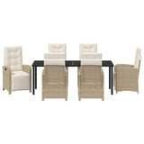 Set da Pranzo per Giardino con cuscino 7 pcs Beige polyrattan