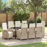 Set da Pranzo per Giardino con cuscino 9 pcs Beige polyrattan