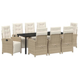 Set da Pranzo per Giardino con cuscino 9 pcs Beige polyrattan