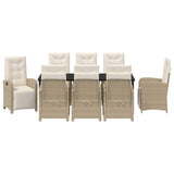 Set da Pranzo per Giardino con cuscino 9 pcs Beige polyrattan