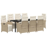 Set da Pranzo per Giardino con cuscino 9 pcs Beige polyrattan