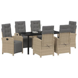 Set da Pranzo per Giardino con cuscino 7 pcs Beige polyrattan