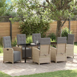 Set da Pranzo per Giardino con cuscino 7 pcs Beige polyrattan