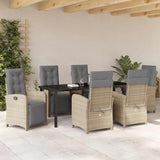 Set da Pranzo per Giardino con cuscino 7 pcs Beige polyrattan