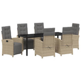 Set da Pranzo per Giardino con cuscino 7 pcs Beige polyrattan