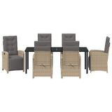 Set da Pranzo per Giardino con cuscino 7 pcs Beige polyrattan