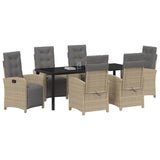Set da Pranzo per Giardino con cuscino 7 pcs Beige polyrattan