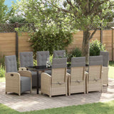Set da Pranzo per Giardino con cuscino 9 pcs Beige polyrattan