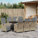 Set da Pranzo per Giardino con cuscino 9 pcs Beige polyrattan