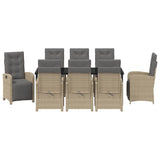 Set da Pranzo per Giardino con cuscino 9 pcs Beige polyrattan