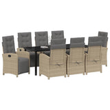 Set da Pranzo per Giardino con cuscino 9 pcs Beige polyrattan
