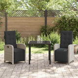 Set da Pranzo per Giardino 3 pcs Grigio chiaro polyrattan