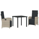 Set da Pranzo per Giardino 3 pcs Grigio chiaro polyrattan
