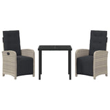 Set da Pranzo per Giardino 3 pcs Grigio chiaro polyrattan