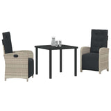 Set da Pranzo per Giardino 3 pcs Grigio chiaro polyrattan