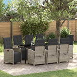 Set da Pranzo per Giardino 9 pcs Grigio chiaro polyrattan