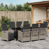 Set da Pranzo per Giardino 9 pcs Grigio chiaro polyrattan