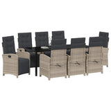 Set da Pranzo per Giardino 9 pcs Grigio chiaro polyrattan