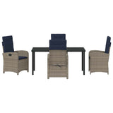 Set da Pranzo per Giardino con cuscino 5 pcs Grigio polyrattan