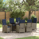 Set da Pranzo per Giardino con cuscino 7 pcs Grigio polyrattan