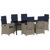 Set da Pranzo per Giardino con cuscino 7 pcs Grigio polyrattan
