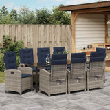 Set da Pranzo per Giardino con cuscino 9 pcs Grigio polyrattan