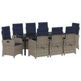 Set da Pranzo per Giardino con cuscino 9 pcs Grigio polyrattan