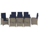Set da Pranzo per Giardino con cuscino 9 pcs Grigio polyrattan
