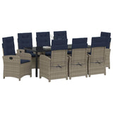 Set da Pranzo per Giardino con cuscino 9 pcs Grigio polyrattan
