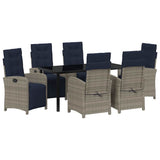 Set da Pranzo per Giardino con cuscino 7 pcs Grigio polyrattan