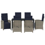 Set da Pranzo per Giardino con cuscino 7 pcs Grigio polyrattan