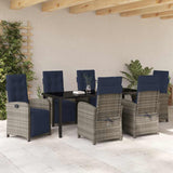Set da Pranzo per Giardino con cuscino 7 pcs Grigio polyrattan